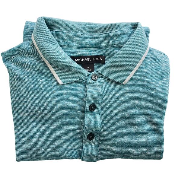 Michael Kors Turquoise White Skinny Stripe Polo Shirt - Picture 13 of 14